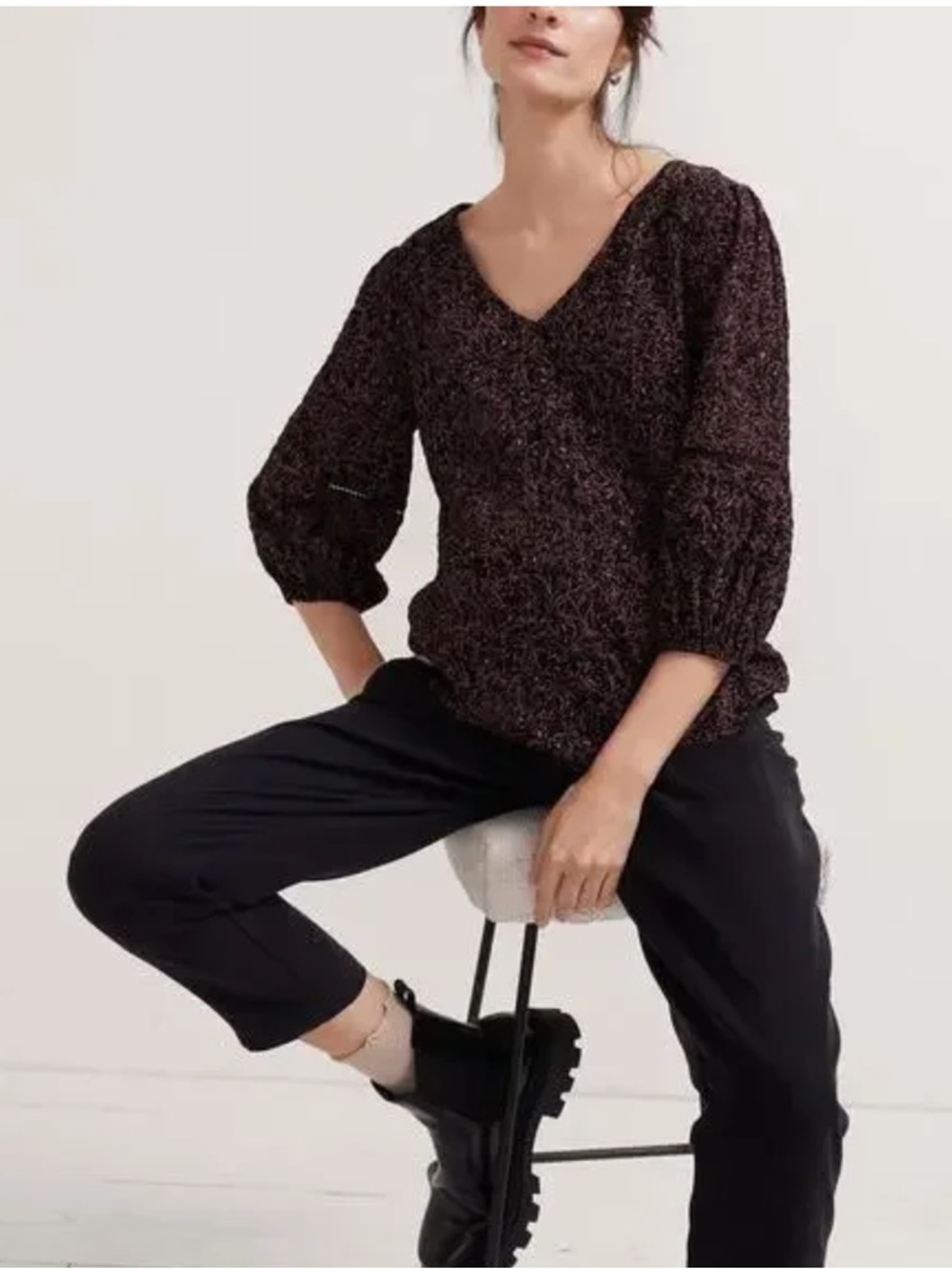 Hatch The Juliet Black Floral Print Top Size 2